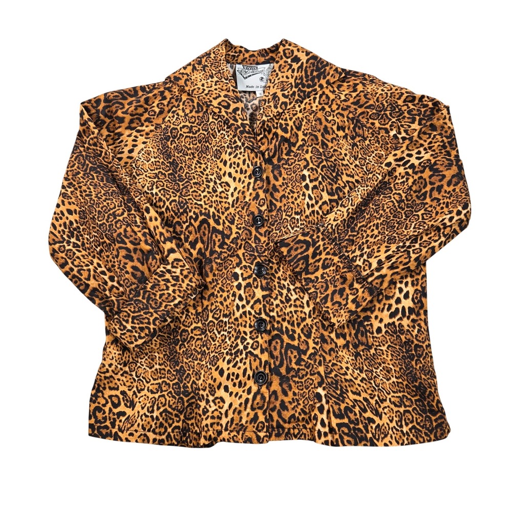 Vivien of Holloway Leopard Print Cotton Button Down Shirt Made in London Sz 14